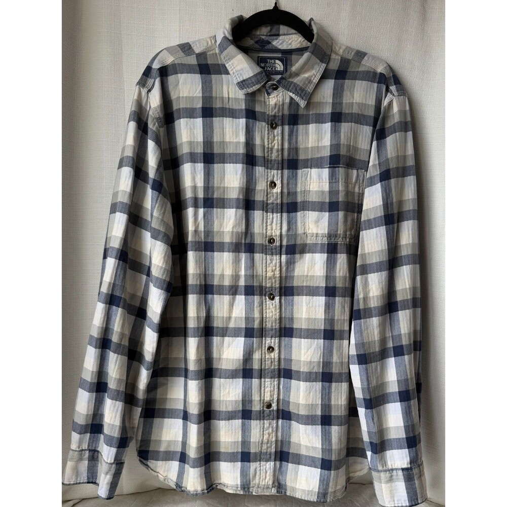 The North Face Shirt Mens XL Gray Plaid Button Up Long Sleeve